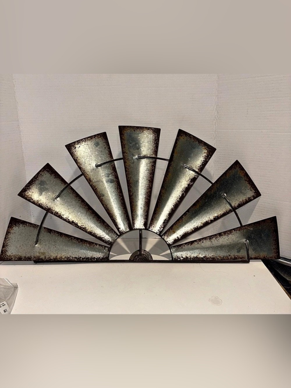 galvanized metal half-windmill wall decor